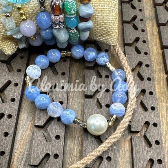 aquamarine  gold beaded bracelet/Crown chakra - Picture 1 of 9